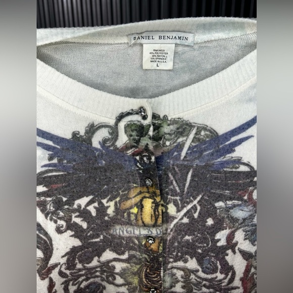 Womens Daniel Benjamin White Angels Dream Poly Goth Cardigan Sweater Size Large - Picture 3 of 7